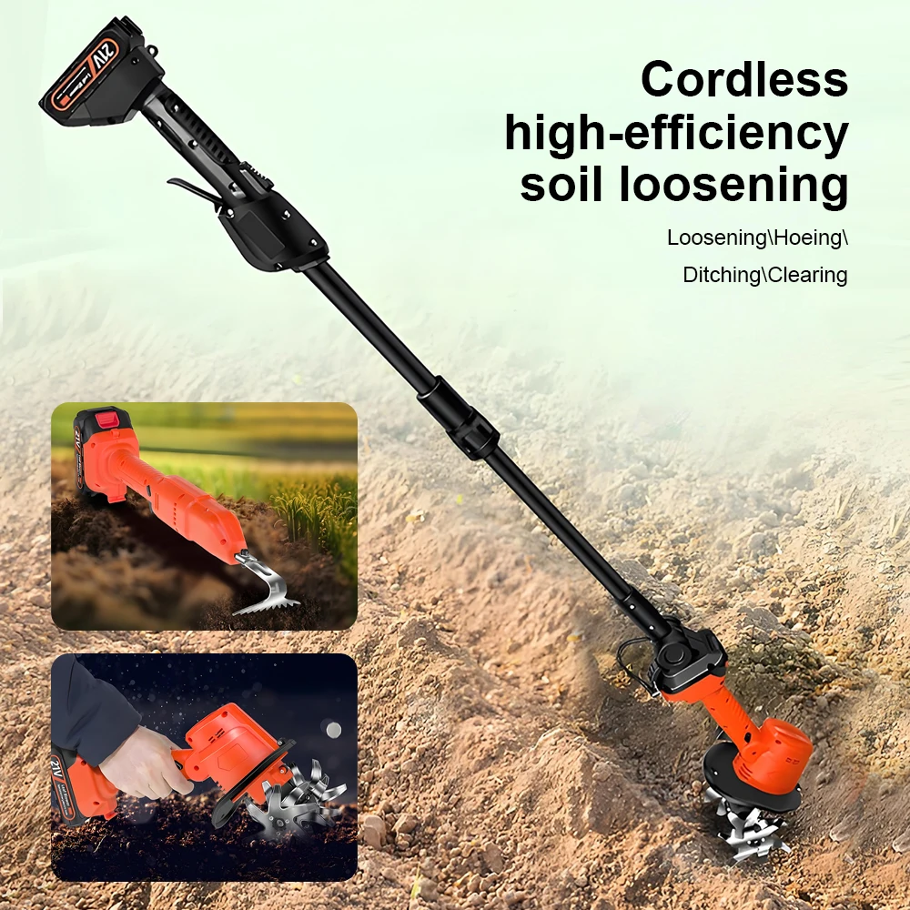 Cordless Soil Tiller with 21–24 V Lithium Battery