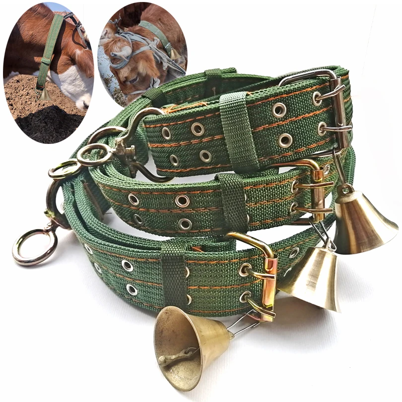 Adjustable Collar with Brass Bells for Pets & Livestock