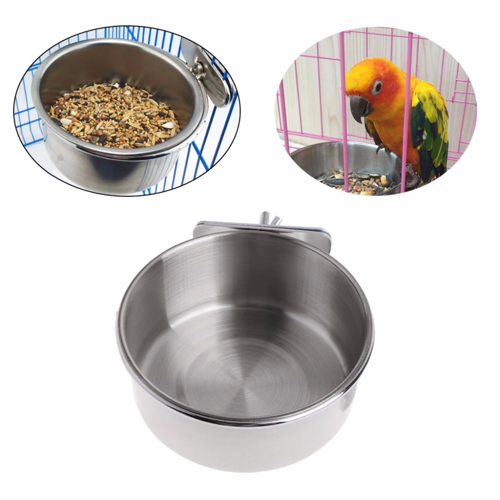 Stainless Steel Food & Water Bowl with Cage Clip Holder