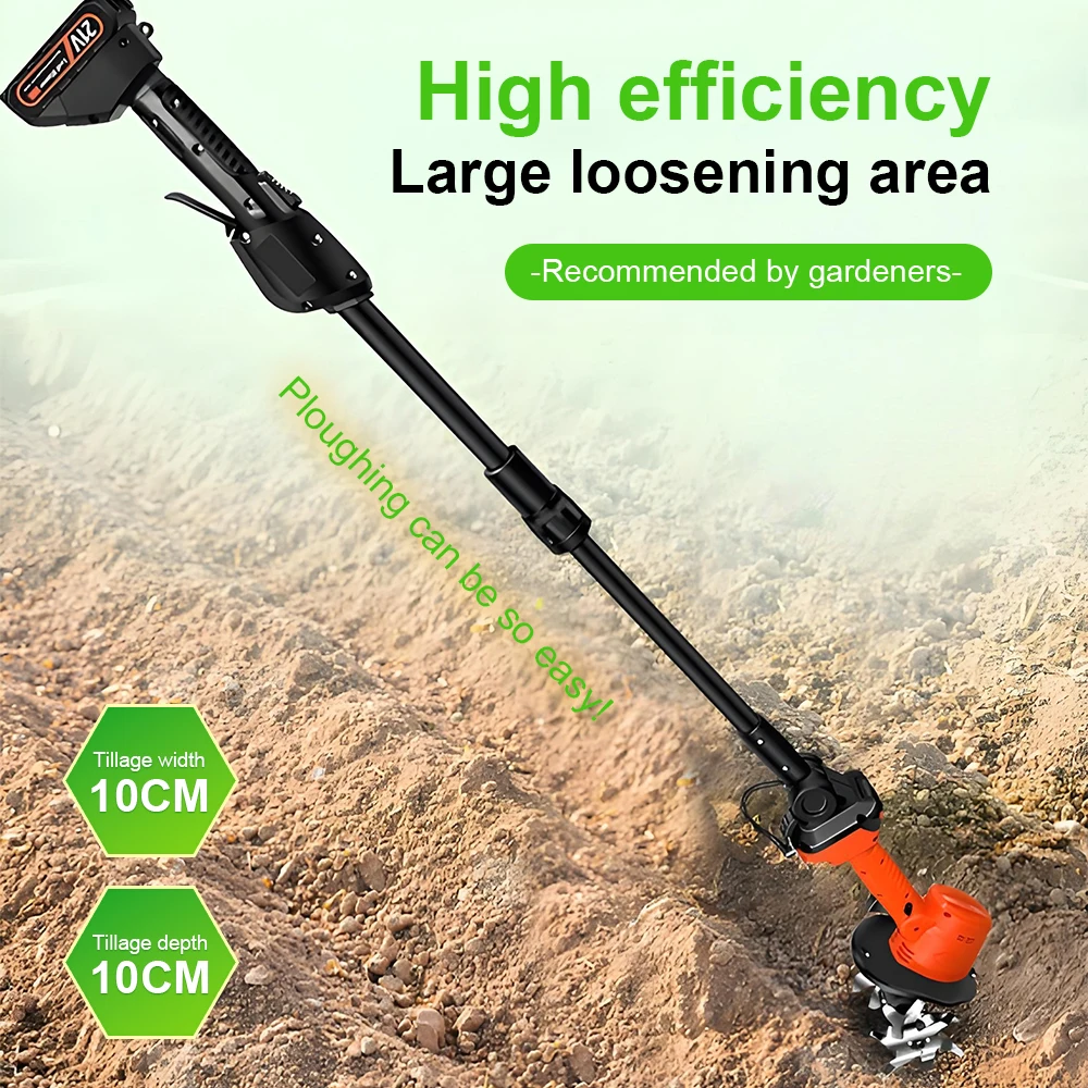 Cordless Soil Tiller with 21–24 V Lithium Battery