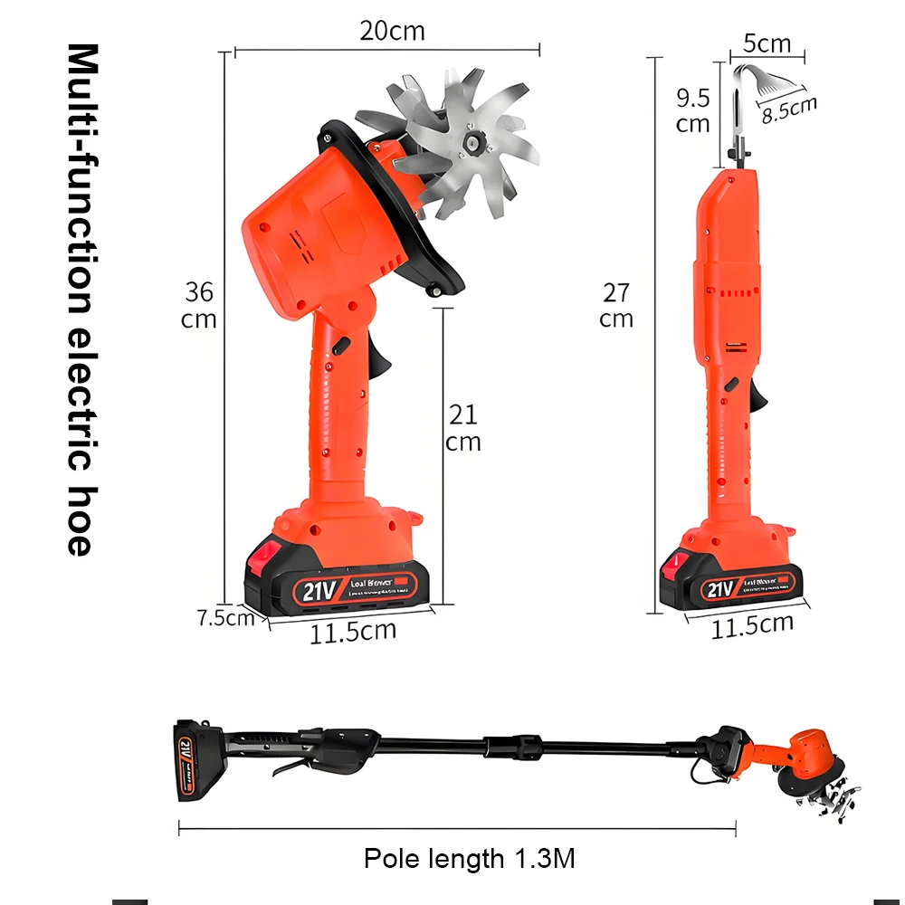 Cordless Soil Tiller with 21–24 V Lithium Battery