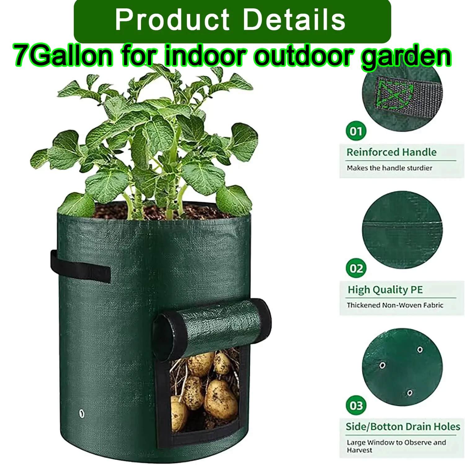 7-Gallon Grow Bags with Handles — 50 Pcs