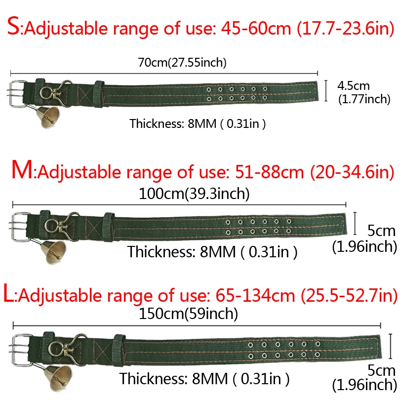 Adjustable Collar with Brass Bells for Pets & Livestock