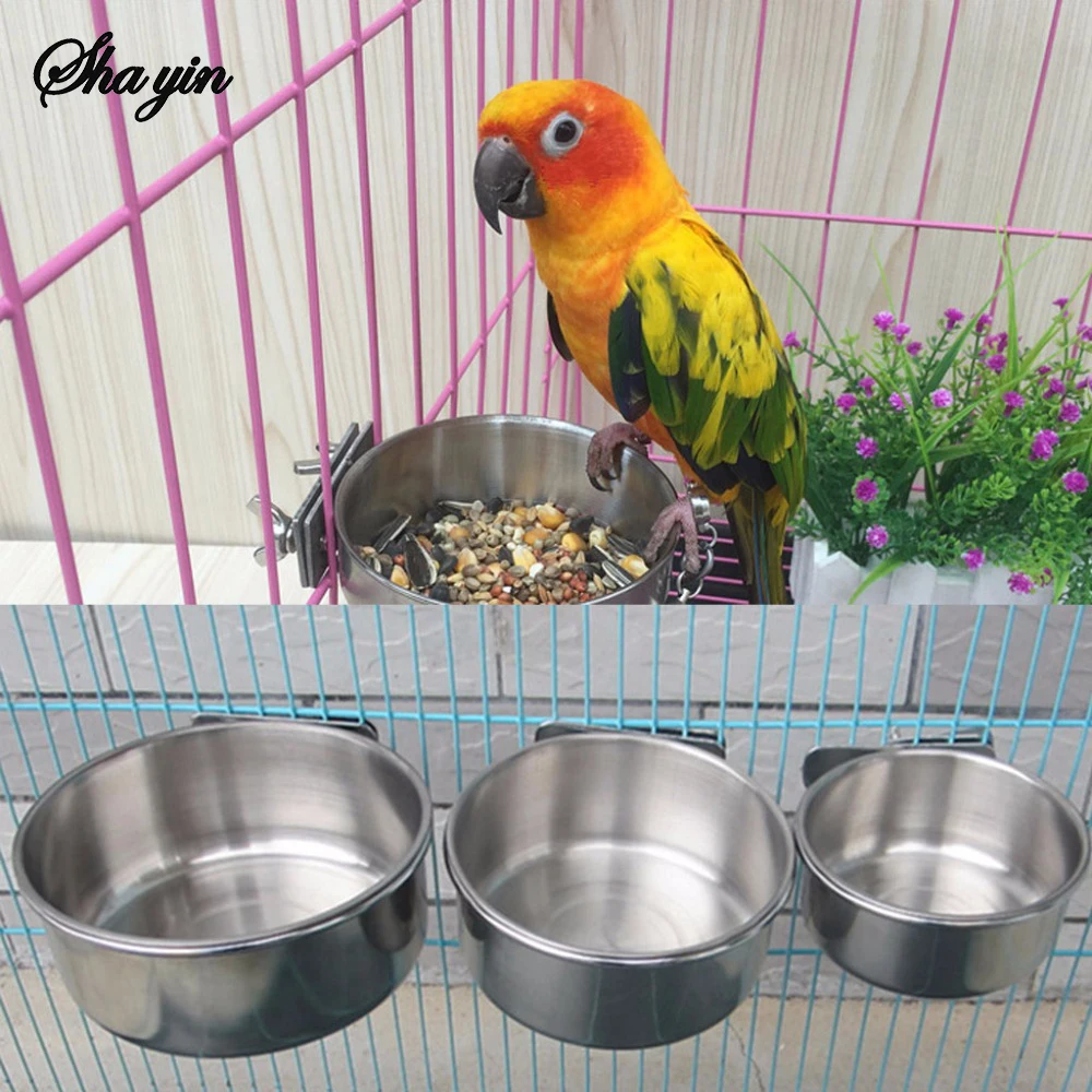 Stainless Steel Food & Water Bowl with Cage Clip Holder