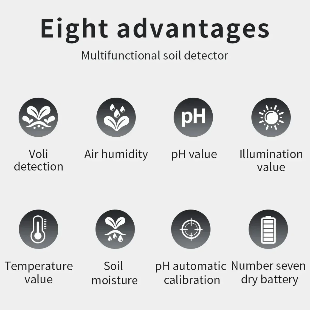 Soil Tester (6-in-1) for pH, Temperature, Moisture, Sunlight, Air Humidity & Soil Fertility