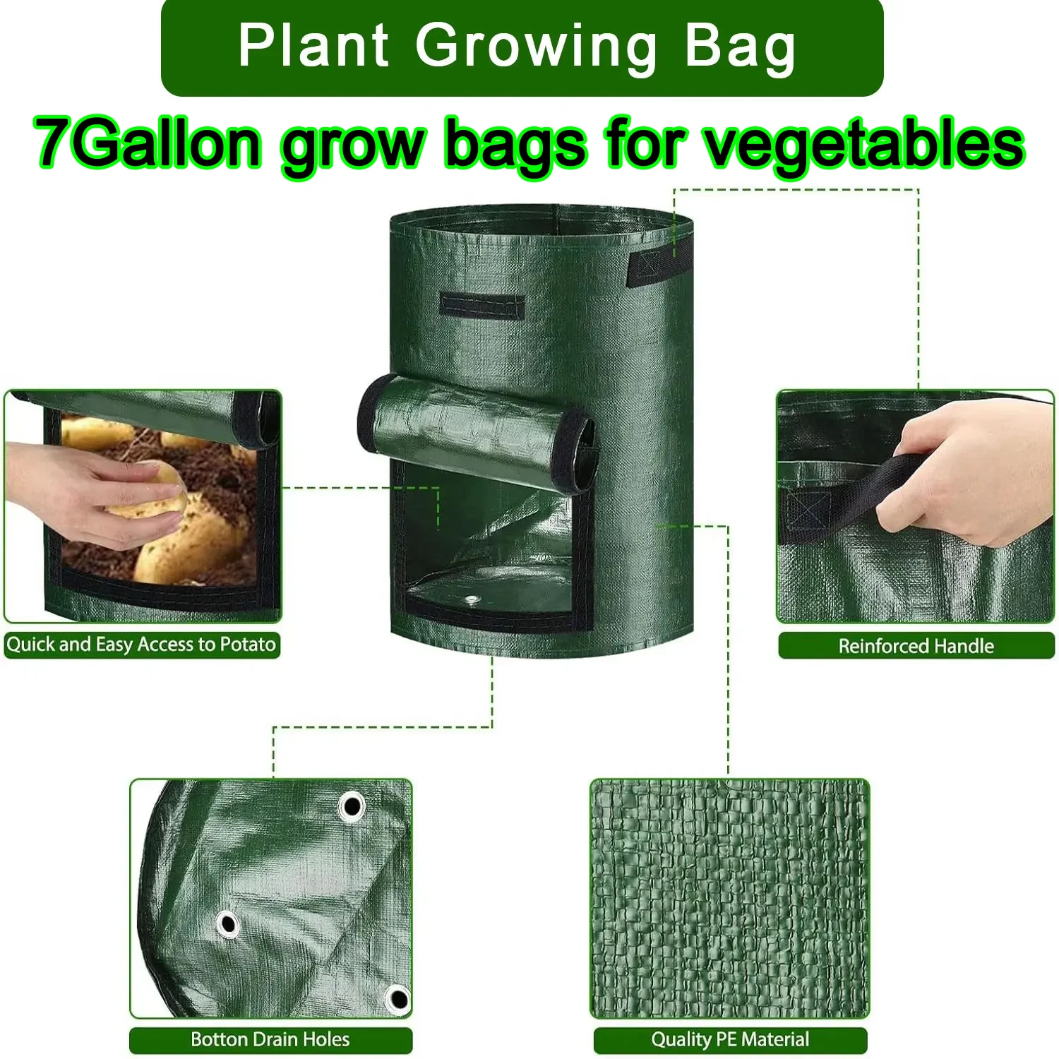 7-Gallon Grow Bags with Handles — 50 Pcs